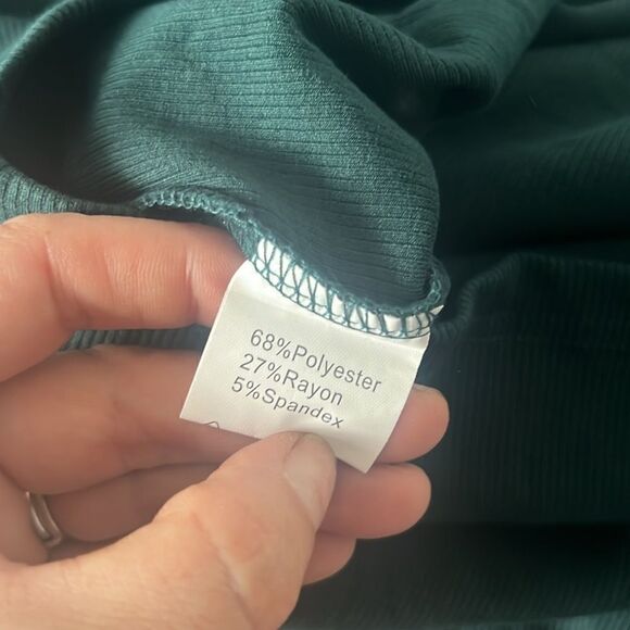 Off The Shoulder Short Sleeve Ribbed Casual Party Bodycon Midi Green Dress - Picture 14 of 15